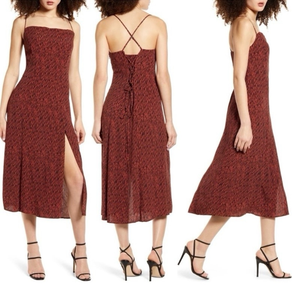 Leith High Slit Sleeveless Midi Dress XS Zebra Print Strappy Corset Lace Up Back